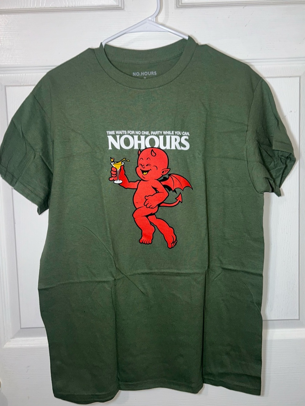 NOHOURS Olive Green Graphic Short Sleeve Tee